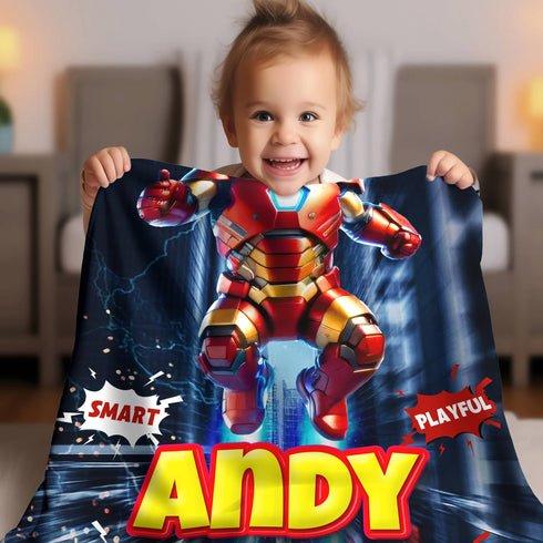 Personalized Iron Baby Blanket – Superhero Style for Your Little Star | Custom Name & Birthdate